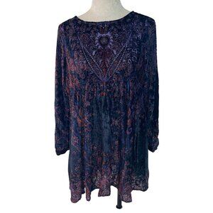 Free People Womens Dress Size Small Purple Velvet Baby Doll Long Sleeve Bohemian